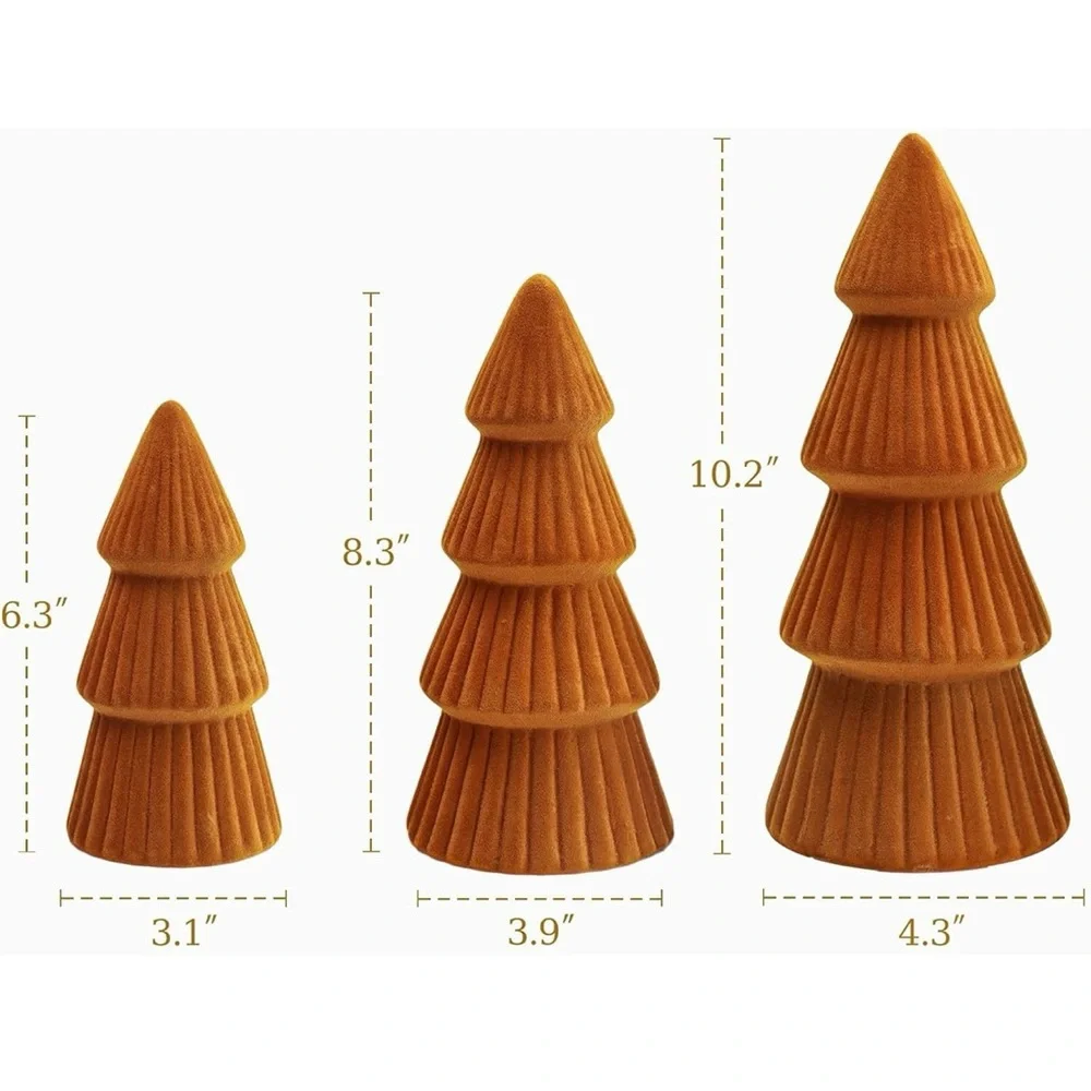 NEW West Elm XL Orange Boho Velvet Christmas Tree Set of 3 Holiday Mantle Decor